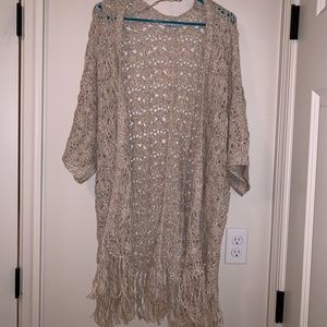 AEO knit tan and cream kimono